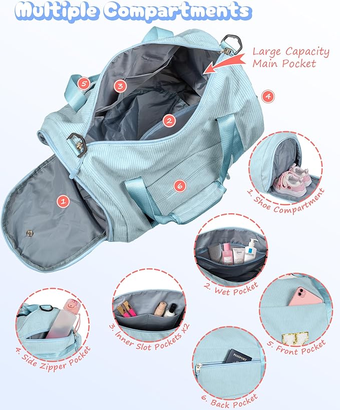 Cute Preppy Stuff for Daughter, Girls Gym Bag, Kids Personalized Dance Bags with Shoe Compartment, Customized Travel Tote with Toiletry Bag, Gifts for Teenager (Letter D)