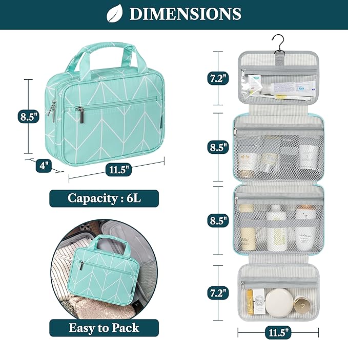 PAVILIA Hanging Toiletry Bag Travel Bag Women Men, Foldable Cosmetic Organizer, Roll up Makeup Bag, Water Resistant Accessories Toiletries, Large Travel Essentials Kit (Teal Chevron)