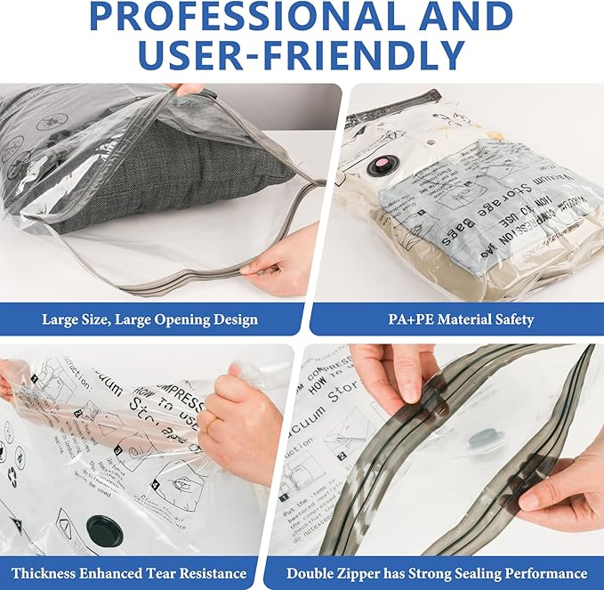 NESCCI Travel Vacuum Bags for Clothing with Rechargeable Wireless Air Pump,18 Pack Compression Seal Packing Bags for Luggage Suitcase,Carry-on Size Space Saver Vacuum Storage Bags