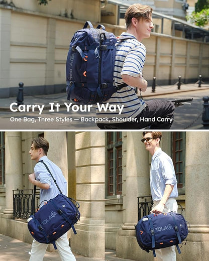 Tolaccea Travel Laptop Backpack, Large Carry on Backpack Flight Approved Convertible Duffle Luggage Bag Daypack Work Business Rucksack Fits 16" Laptop for Men Women 3 Carrying Ways, 40L-50L Expandable