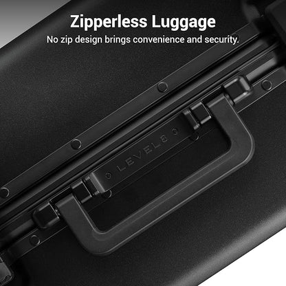 LEVEL8 Zipperless Carry On Suitcase Airline Approved with Aluminum Frame, Hard Shell Luggage with Spinner Wheels, Metal Travel Luggage with Double Tsa Locks, 20 Inch, Black