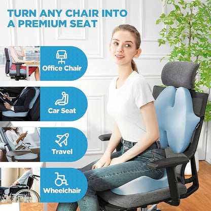 BEAUTRIP Seat Cushion & Lumbar Support Pillow for Office Chair, Car & Wheelchair - Ergonomic Coccyx Cushion for Tailbone, Sciatica & Back Pain Relief - Extra-Dense Charcoal Memory Foam Chair Cushions