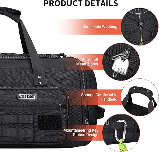 WITZMAN Travel Duffel Bags for Men Large Carry On Weekender Overnight Bag 3 in 1 Backpack with Shoe Compartment （B693 Black）