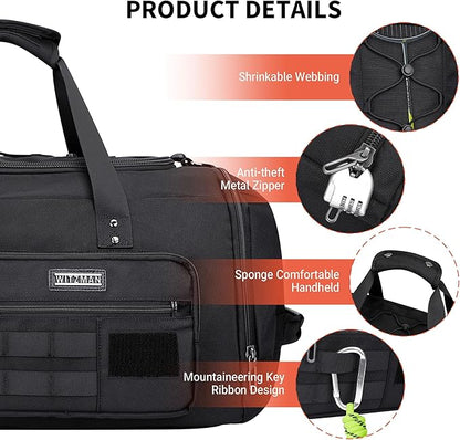 WITZMAN Travel Duffel Bags for Men Large Carry On Weekender Overnight Bag 3 in 1 Backpack with Shoe Compartment （B693 Black）