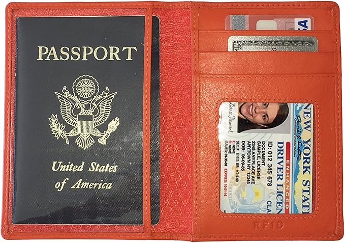 Personalized Monogrammed Orange Leather RFID Passport Wallet