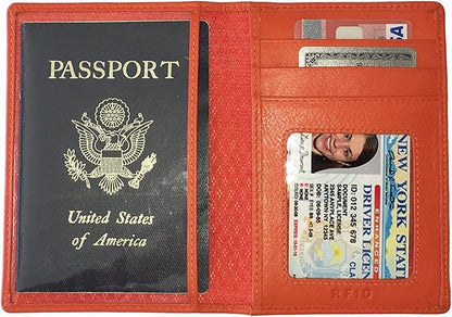 Personalized Monogrammed Orange Leather RFID Passport Wallet