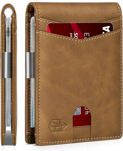 Zitahli Money Clip Wallets for Men,Slim Bifold Wallet 10-12 Cards, Mens Leather Wallet with ID Window,RFID Blocking Thin Minimalist Credit Card Holder,Gifts for Him