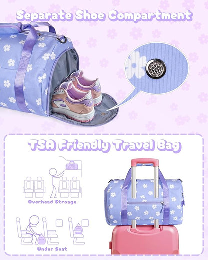 Gift for Sporty Cheerleader Girl, Girls Gym Bag, Kids Personalized Dance Bags with Shoe Compartment, Customized Travel Tote with Toiletry Bag, Party Favors for Teenager (Letter Y)