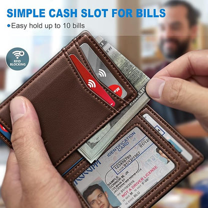 Airtag Slim Leather Wallet for Men - 12-Card Capacity, Magnetic Closure, Money Clip & Simplified Bill Compartment, RFID Blocking (4.3" x 3.0") | Gift Boxed