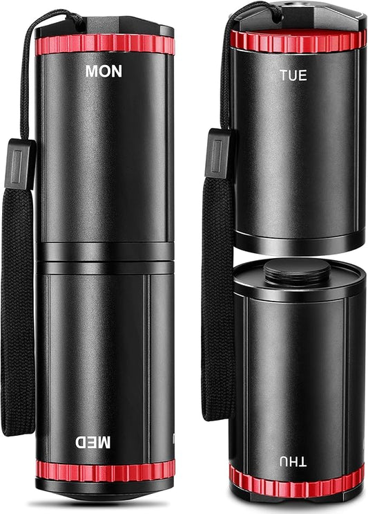 Zannaki Metal Travel Pill Organizer, Portable EDC Arthritis Friendly Weekly Pill Box, Large Pill Case Container, BPA Free 7 Day Daily Medicine Organizer Holder for Vitamin, Fish Oil, Supplement