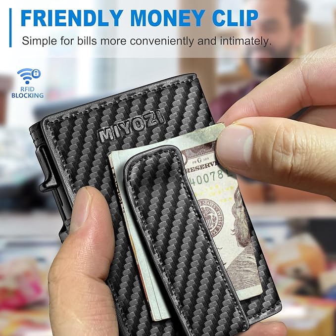 Men Wallet,with Money Clip Coins Pocket ID Window,Slim Front Pocket RFID Blocking Pop-up Card Holder 3.9"x 2.7", Gift Boxed