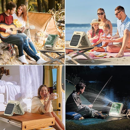 PANERGY Solar Fan with Lantern for Camping, Rechargeable Battery Powered Fan(38H cooling/48H lighting), 3-Speed, 6H Timer, 90°Folding Cordless & Portable for Outdoor Travel RV Power Outage