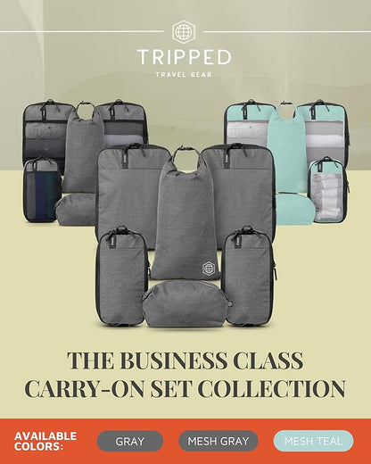 Compression Packing Cubes for Travel by TRIPPED – 6-Piece Premium Set with Laundry & Shoe Bag, Space Saving Travel Organizer Bags for Suitcase & Carry-On Luggage (Grey)