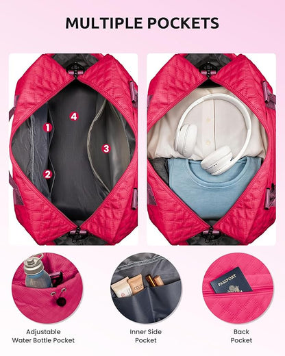 Gifts for College Girls, Personalized Initial Travel Bag with Shoe Compartment, Hot Pink, 12" x 7" x 2"