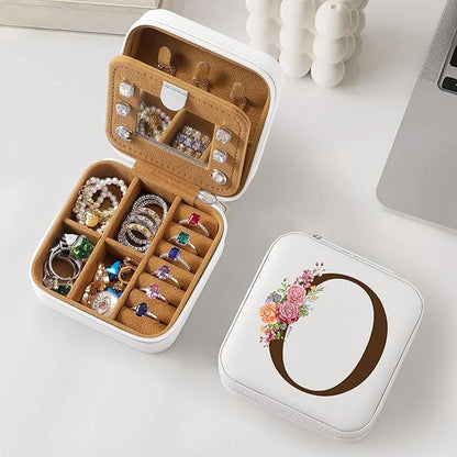 Parima Christmas Stocking Stuffers Gifts for Women Girl - Small Travel Jewelry Box Initial Jewelry Case Travel Essentials for Women Birthday Mom Friends Teenage Gift Idea - Letter O, White