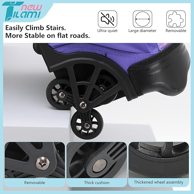 NEW TILAMI 18 Inch Rolling Backpack with Wheels for Girls Boys Kids Laptop Backpack School Travel, PurpleSky