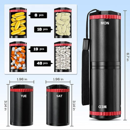 Zannaki Metal Travel Pill Organizer, Portable EDC Arthritis Friendly Weekly Pill Box, Large Pill Case Container, BPA Free 7 Day Daily Medicine Organizer Holder for Vitamin, Fish Oil, Supplement