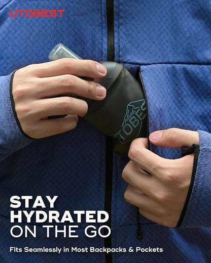 150ml Soft Flask, 2 Pack Flexible TPU Hydration Water Bottle, Collapsible with 28mm Caliber for Running, Hiking, Cycling, Climbing, and Marathon Blue