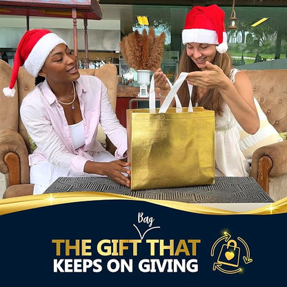 Nush Nush Shiny Large Gold Gift Bags Bulk - Set of 60 Gold Reusable Gift Bags with Handles- Ideal For Small Business, Christmas Gifts, Thanksgiving, Birthday Party Favor, Corporate Gifts - 13Wx5Dx11H