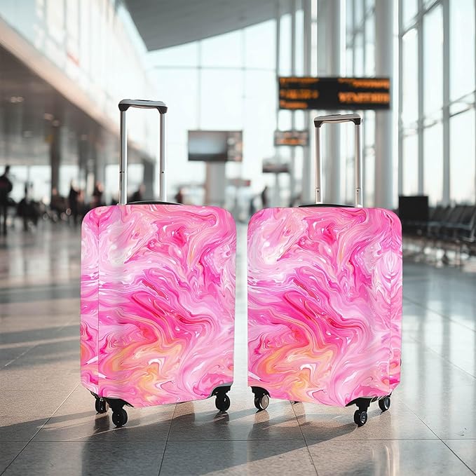 Pink Marble Luggage Cover Suitcase Protector Washable Anti Scratch Protective Sleeve Travel Accessories Baggage Wrap Fits 22-24 Inch Suitcase Covers and Luggage Skins for Travel Essentials