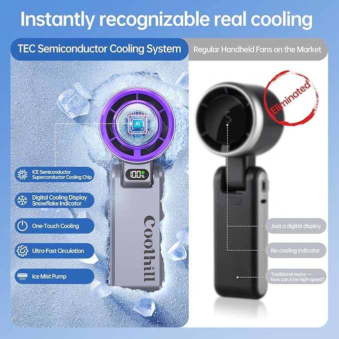 Handheld Portable Fan with Ice Cooler: 100-Speed 5500mAh Rechargeable Handheld Fan, 12H Time Hand Cooling Personal Fans with 20000 RPM Air Turbo Tech for Travel Outdoor (Purple)