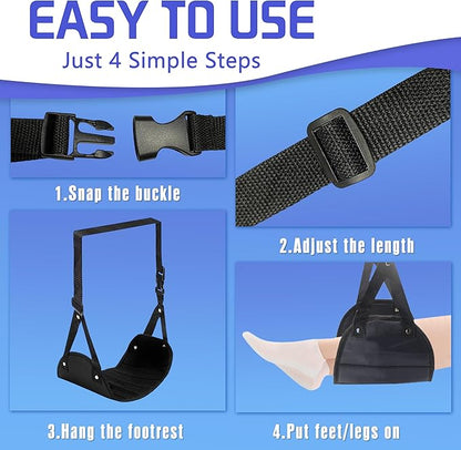 2-Pack Airplane Foot Hammock for Plane Travel - Travel Essentials Length Adjustable Airplane Foot Rest Under Desk -Long Flight Must Haves