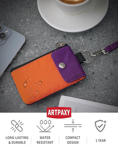 Minimalist Wallet For Mens Womens, Keychain RFID Blocking Zipper Small Wallet with ID Window 2 Lanyards,Water Resistant Travel Cash Card Coin Case Boys Girls