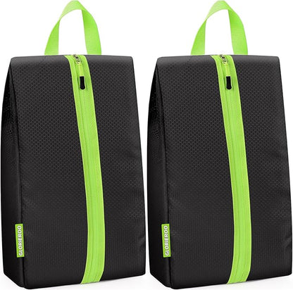 Smell Proof Shoe Bags for Travel-Soccer Cleat Bag Smell Proof with Active Carbon Fabric | Odor-Absorbing Water-Resistant Track Shoe bags for Sports (2 Black with Green, UP TO US14)