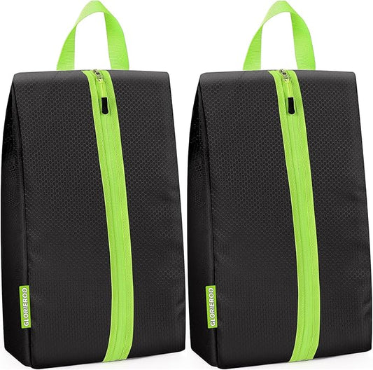 Smell Proof Shoe Bags for Travel-Soccer Cleat Bag Smell Proof with Active Carbon Fabric | Odor-Absorbing Water-Resistant Track Shoe bags for Sports (2 Black with Green, UP TO US14)