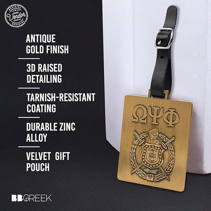 Omega Psi Phi Paraphernalia - Official Vendor - Set of 2 Luggage Tags - Greek Letters and Shield