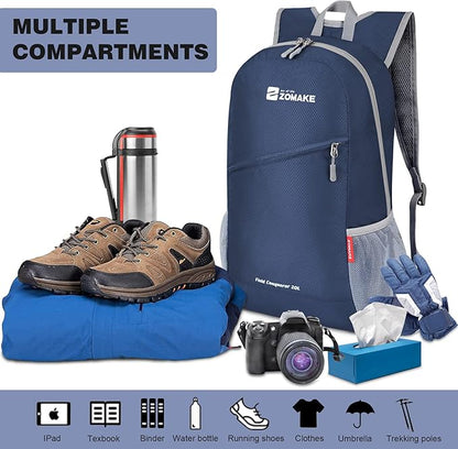 ZOMAKE Lightweight Packable Backpack 20L, Foldable Backpacks Small Daypack for Hiking Water Resistant Day Bag for Travel(Navy blue)