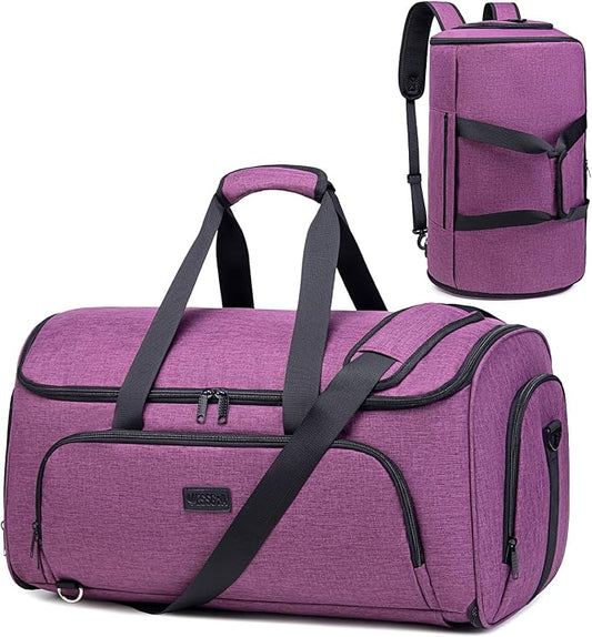 Convertible Garment Bag with Shoulder Strap, 58L capacity Garment Duffle Bags for Travel 4 in 1 Foldable Carry on Garment Bags Suit Bag with Shoes Compartment Garment Bag for Men Women,Purple