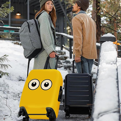 ANNA QUEEN Funny Cartoon Eyes Luggage Cover, Yellow Suitcase Protector with Cute Big Eyes Design, Travel Suitcase Cover for 28-30 Inch Luggage, Stretchable & Washable Spandex Travel Accessories