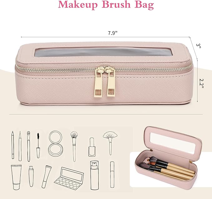 Pinkmik Makeup Brush Bag Slim Clear Makeup Bag Transparent Travel Cosmetic Case & Toiletry Bag with Zipper Small Beatuy Makeup Bag Purse Organizer for Women (Pink, SLIM)