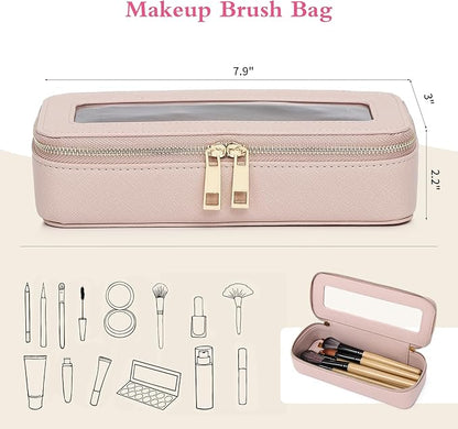 Pinkmik Makeup Brush Bag Slim Clear Makeup Bag Transparent Travel Cosmetic Case & Toiletry Bag with Zipper Small Beatuy Makeup Bag Purse Organizer for Women (Pink, SLIM)