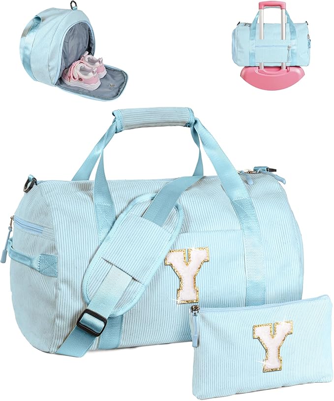 8 Year Old Girl Birthday Gifts, Girls Gym Bag, Kids Personalized Dance Bags with Shoe Compartment, Customized Travel Tote with Toiletry Bag, Gift for Grandkids (Letter Y)