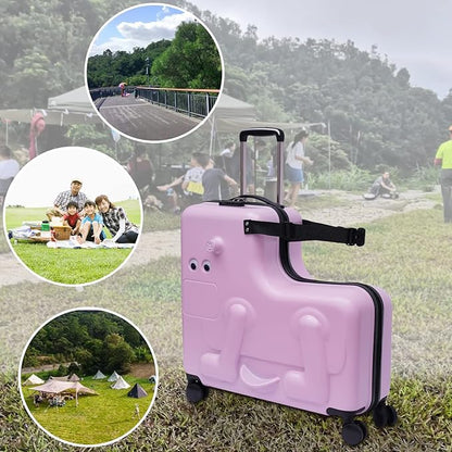 CNCEST 24" Kid's Ride-on Travel Suitcase, Rolling Carry Trolley Luggage with Password Lock, Children's Ride On Trolley Gift (22.4X11.8X23.6")