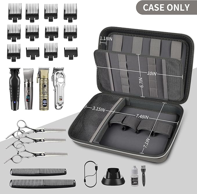Boobowl Hard Travel Case for Hair Clippers, Hair Cutting Barber Supplies Organizer Bag, Trimmer Storage Holder for Ufree/for Wahl Men Razor Guard Grooming Kits -Box Only (Dark Grey)