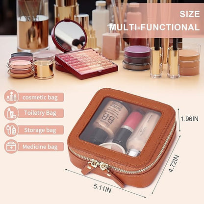 Pinkmik Small Makeup Bag Clear Mini Cosmetic Makeup Case & Toiletry Bag with Zipper Women's Purse Organizer & Car Essentials (X/Brown, MINI)