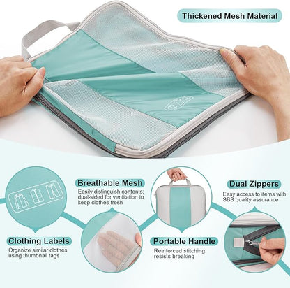 10 Set Compression Packing Cubes for Travel Essentials,Compressible Expandable Packing Cubes for Suitcase,OlarHike Luggage Organizer Bags for Travel,Handy Helper for Organizing Clothes(New Blue Green)