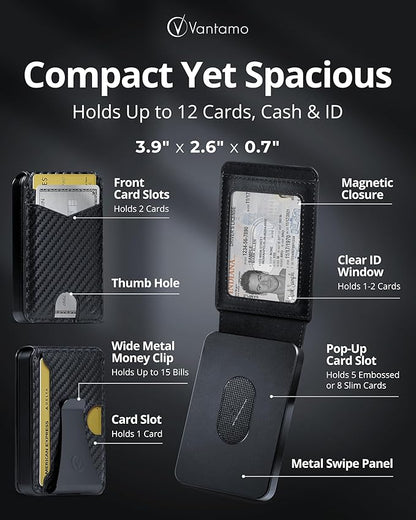 Vantamo Premium Wallet for Men with Money Clip & Card Holder, Compact & Slim Wallet with RFID, 8-12 Cards, Perfect Gifts for Men