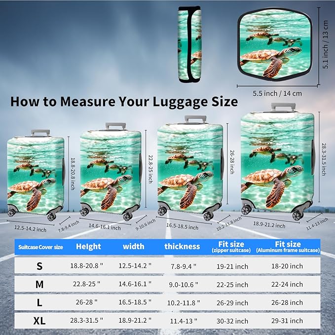 Suitcase Cover for Luggage 22-24 Inch, Washable Elastic Anti-Scratch Luggage Protector, Durable Zipper Baggage Cover with Handle Wrap, Travel Accessories for Suitcase, Cute turtle