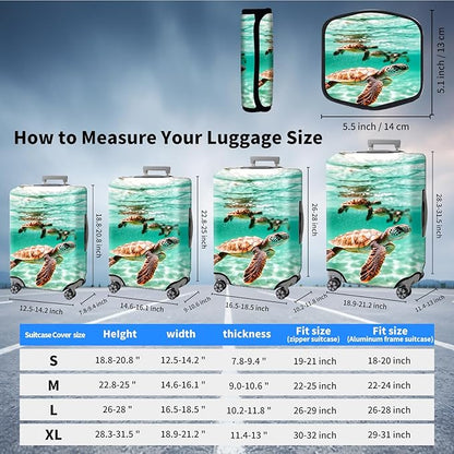 Suitcase Cover for Luggage 22-24 Inch, Washable Elastic Anti-Scratch Luggage Protector, Durable Zipper Baggage Cover with Handle Wrap, Travel Accessories for Suitcase, Cute turtle