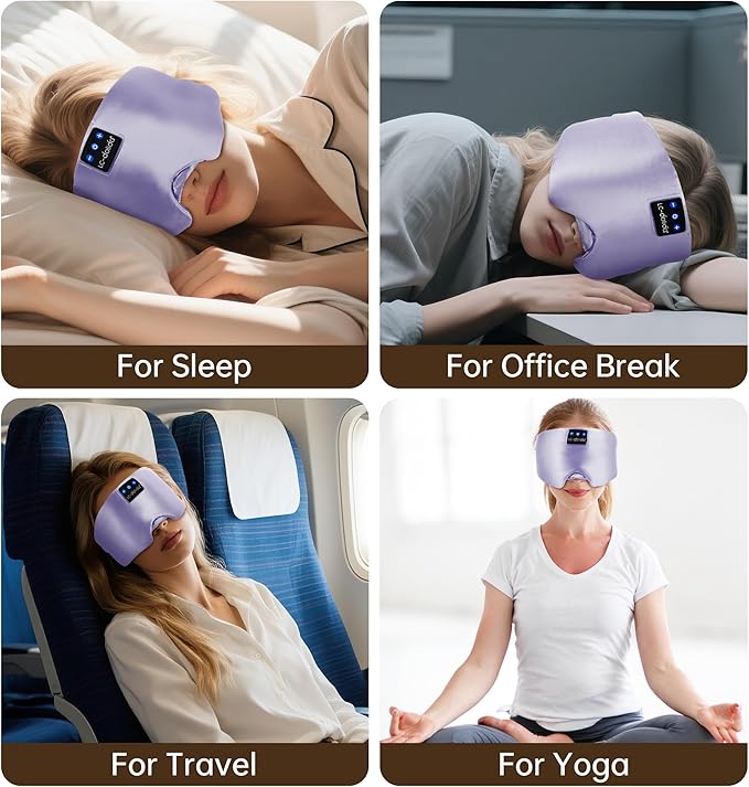 LC-dolida Luxurious Silk Soft Sleep Mask, Sleep Headphones with Bluetooth 5.4 for Side Sleeper, Total Blackout Eye Sleeping Mask for Women and Men, Ideal Gift for Restful Sleep, Travel(Light Purple)