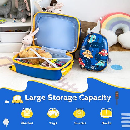 KOTEK Kids Carry On Luggage Set, 18" Hardside Rolling Suitcase with Spinner Wheels, Travel Rolling Luggage for Boys Girls (Car)…