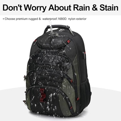 Boavan Laptop Backpack for men, 17.3 inch Laptop Bag with USB Port, Waterproof Travel Work Backpack Purse, Anti-Theft Teacher Nurse Doctor Casual Bookbags Office Business backpack，Black&Army Green
