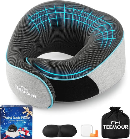 Upgraded Travel Neck Pillow Airplane- 360° Support Travel Pillows for Airplanes, Stocking Stuffers Gifts for women With Eye Mask & Earplugs, Portable Carry Bag for Long Flights| Best Travel Essentials