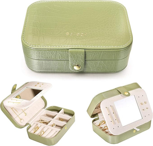 S.Leaf Travel Jewelry Organizer Boxes for Women Small Portable Necklace Earrings Bracelet Rings Travel Case Best Friend Birthday Gifts for Women Trendy (14_Crocodile_Avocade_Big)