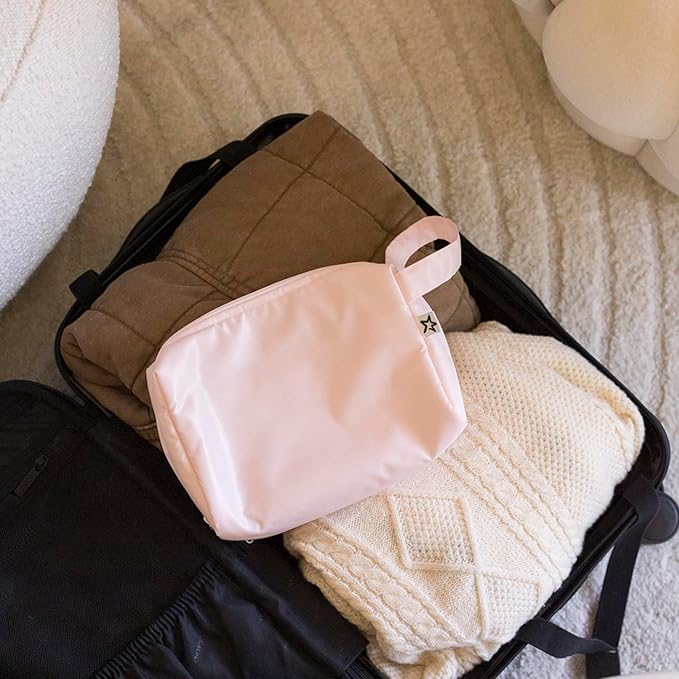 Tiny Twinkle Waterproof Travel Toiletry & Makeup Bag Organizer | Large Capacity Cosmetic Case with Compartments & Handle, A Thoughtful Travel Companion for Women (Rose)