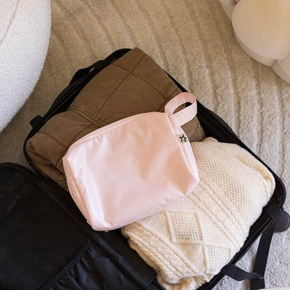 Tiny Twinkle Waterproof Travel Toiletry & Makeup Bag Organizer | Large Capacity Cosmetic Case with Compartments & Handle, A Thoughtful Travel Companion for Women (Rose)